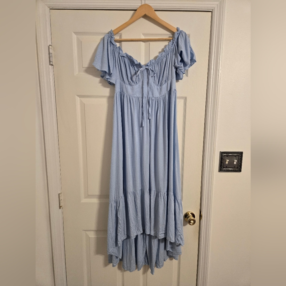Light Blue Ruffled Maxi Dress boho hippie cottagecore  size medium